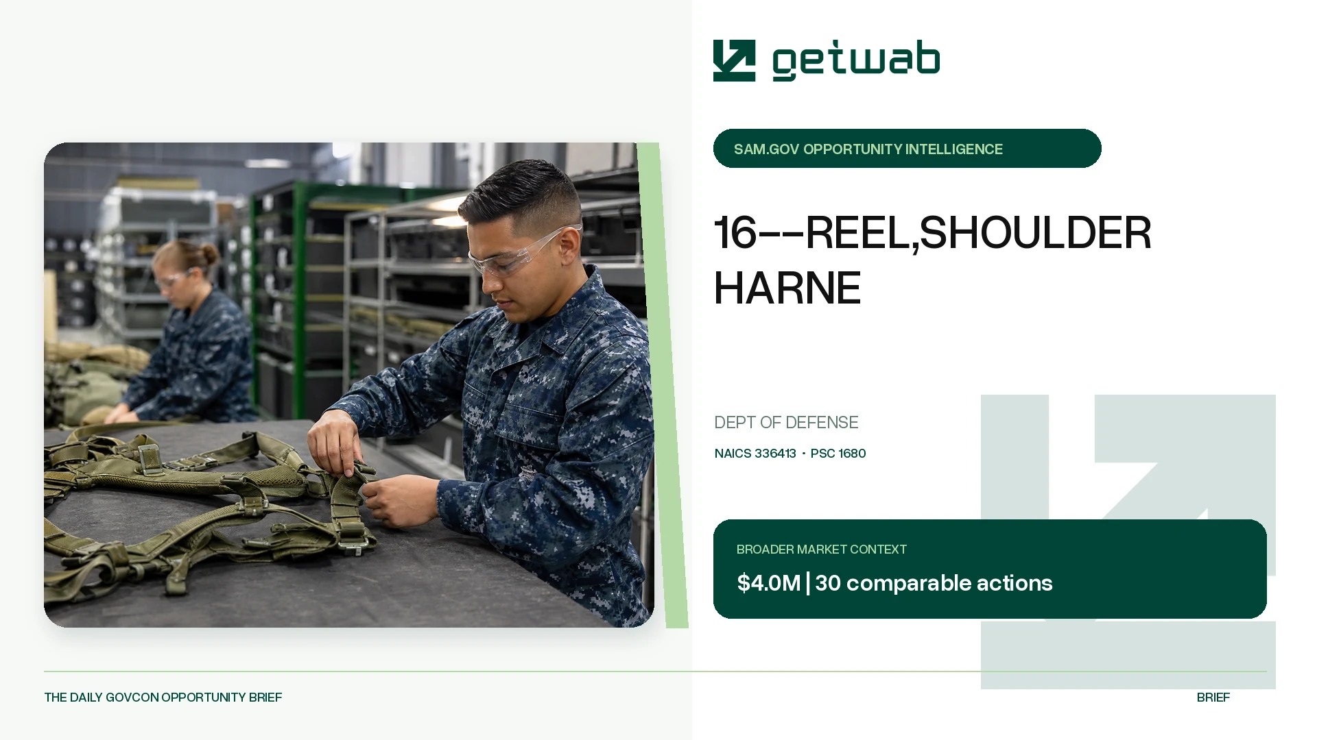 Preview for 16--REEL,SHOULDER HARNE Federal Opportunity Brief