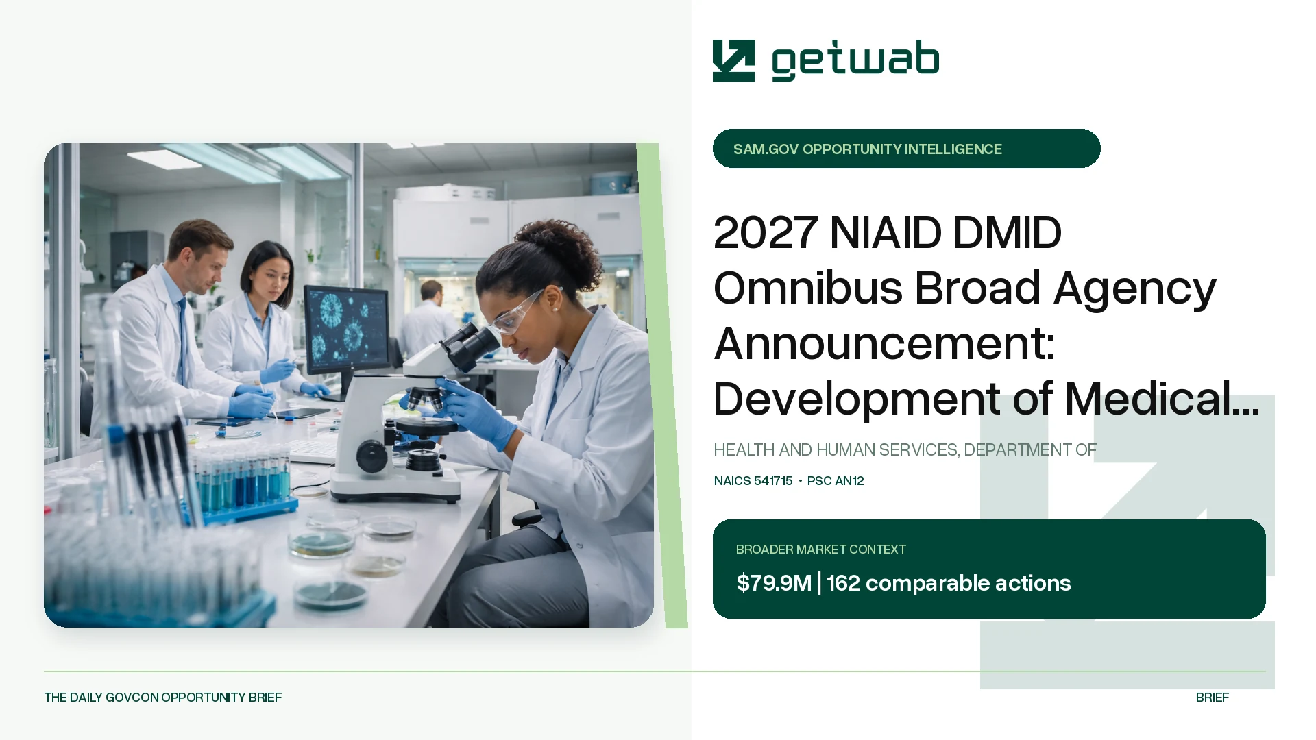 Preview for 2027 NIAID DMID Omnibus Broad Agency Announcement: Development of Medical Interventions for Infectious Diseases Federal Opportunity Brief