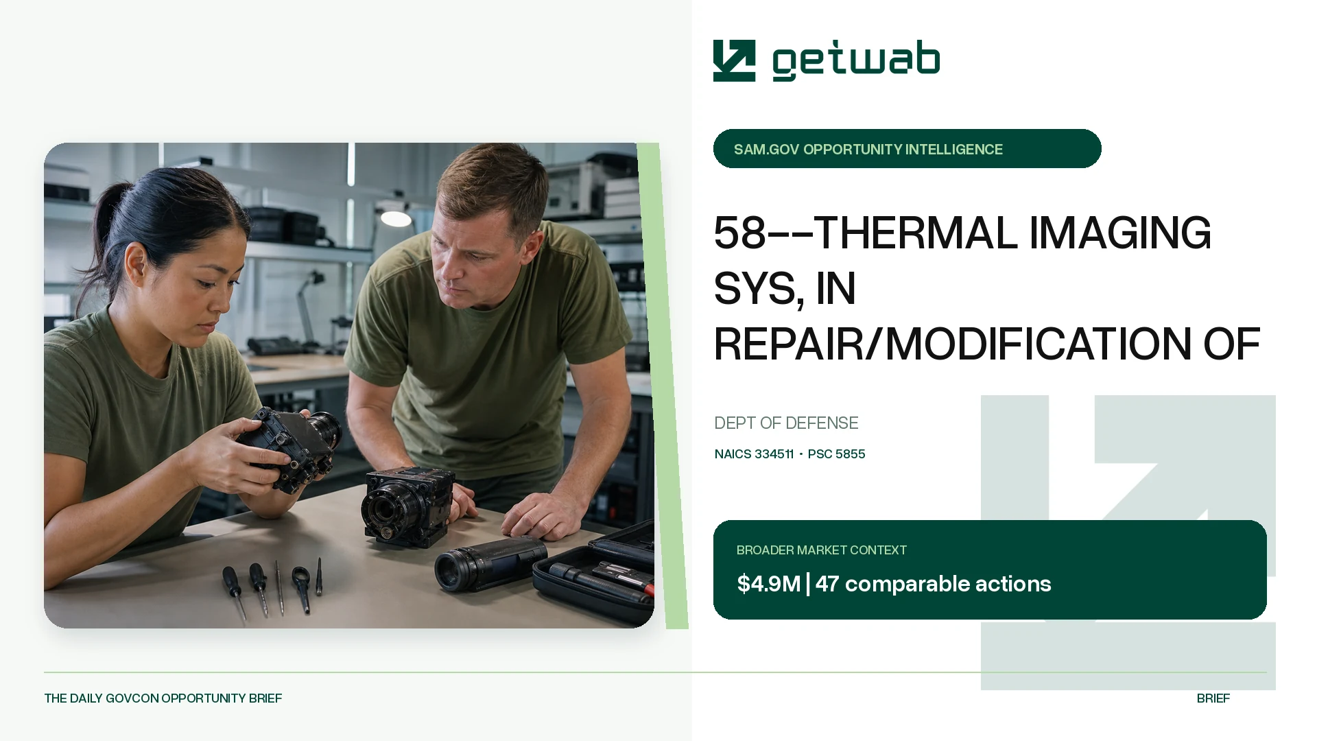 Preview for 58--THERMAL IMAGING SYS, IN REPAIR/MODIFICATION OF Federal Opportunity Brief