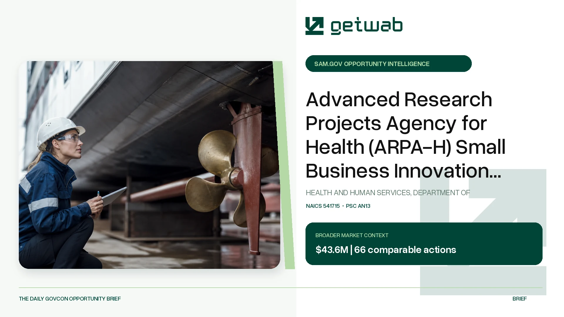 Preview for Advanced Research Projects Agency for Health (ARPA-H) Small Business Innovation Research (SBIR)/Small Business Technology Transfer (STTR) Program Federal Opportunity Brief