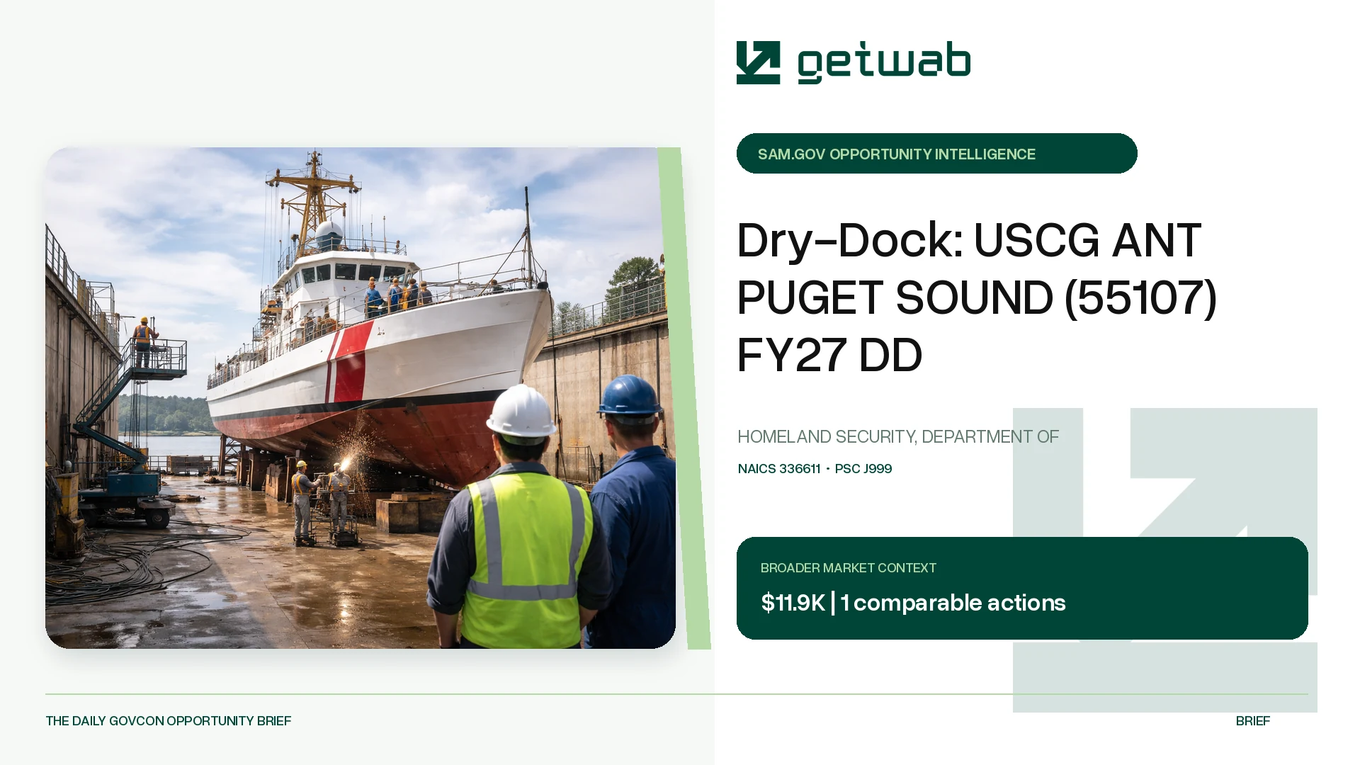 Preview for Dry-Dock: USCG ANT PUGET SOUND (55107) FY27 DD Federal Opportunity Brief