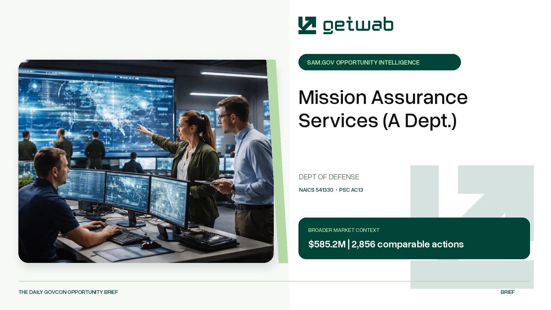 Preview for Mission Assurance Services (A Dept.) Federal Opportunity Brief