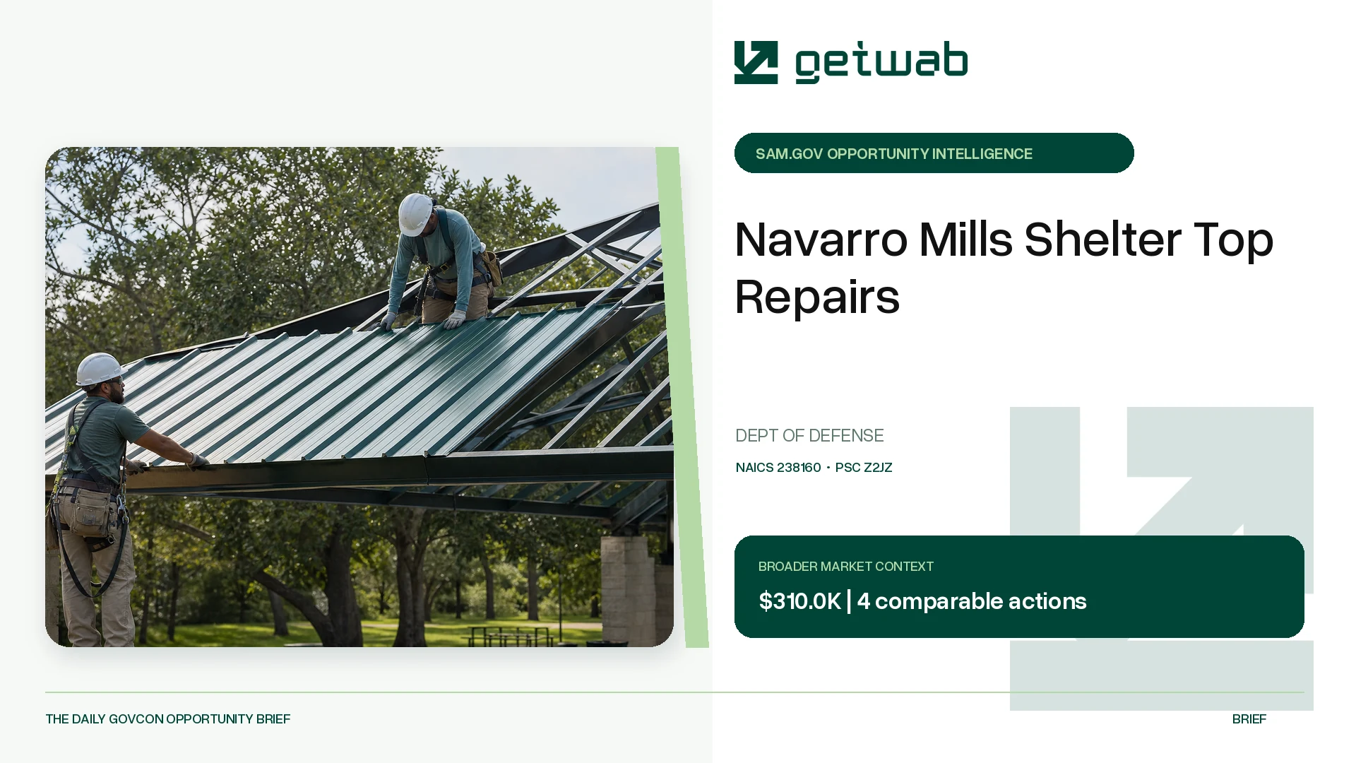 Preview for Navarro Mills Shelter Top Repairs Federal Opportunity Brief