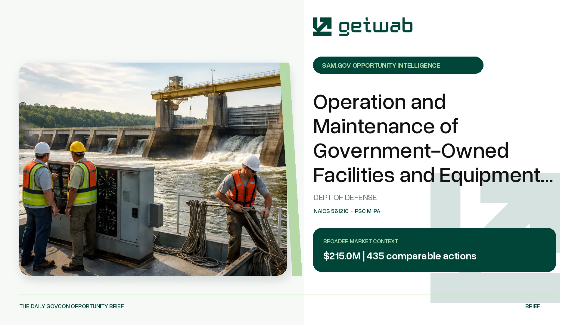 Preview for Operation and Maintenance of Government-Owned Facilities and Equipment, Jim Woodruff Lock and Dam and Lake Seminole Project, Florida and Georgia Federal Opportunity Brief