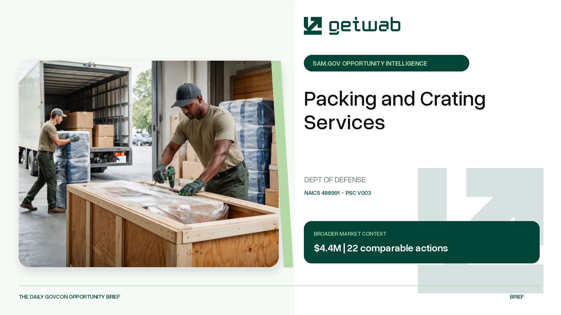 Preview for Packing and Crating Services Federal Opportunity Brief
