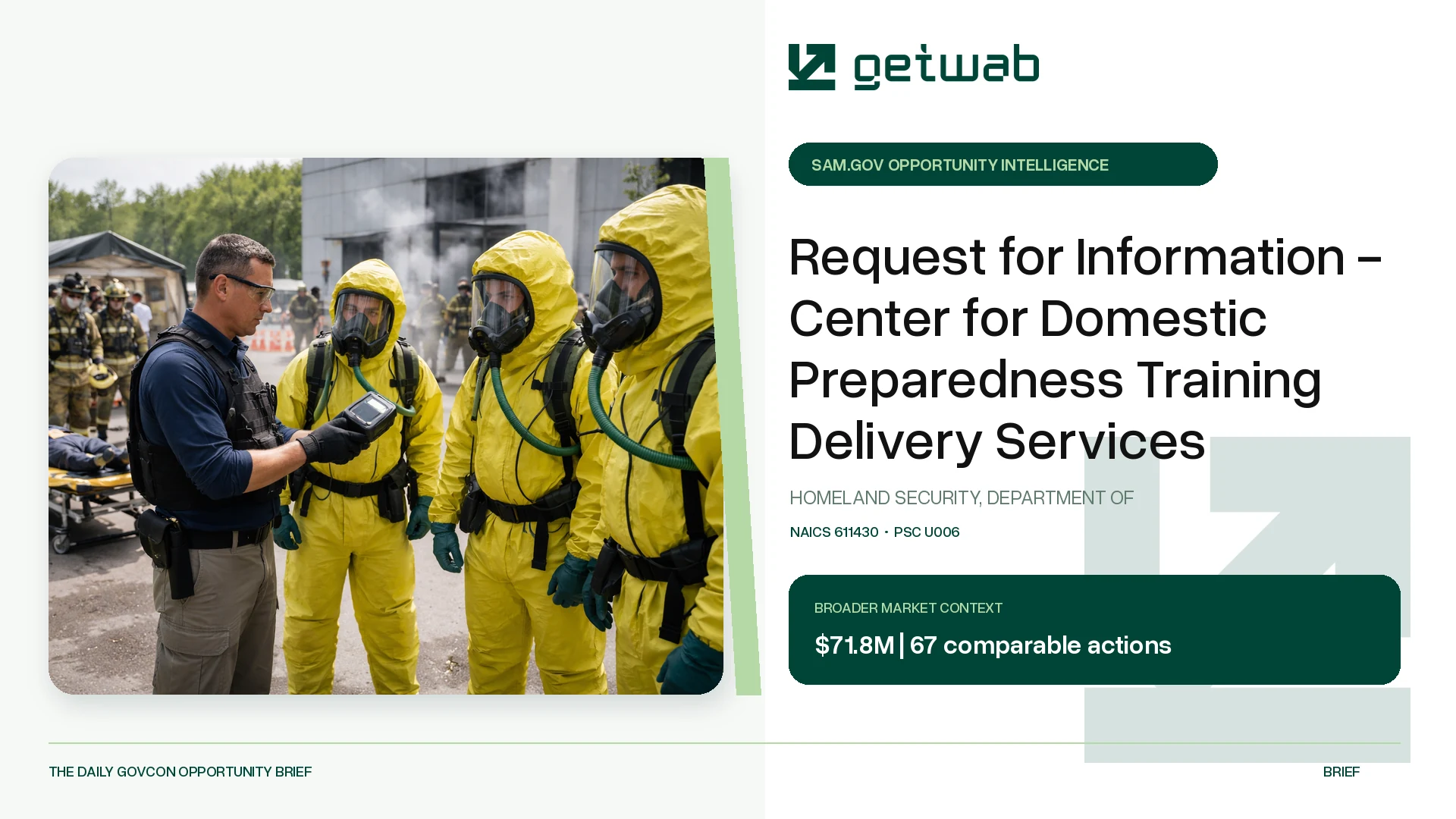 Preview for Request for Information - Center for Domestic Preparedness Training Delivery Services Federal Opportunity Brief
