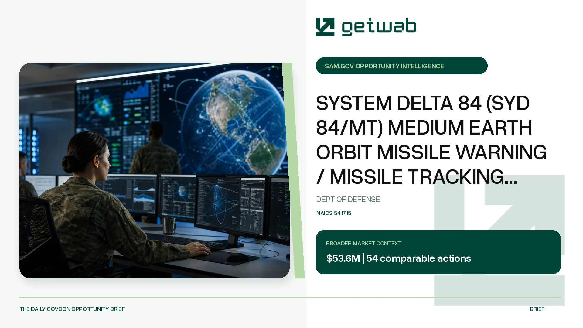 Preview for SYSTEM DELTA 84 (SYD 84/MT) MEDIUM EARTH ORBIT MISSILE WARNING / MISSILE TRACKING EPOCH 3 and EPOCH 4, REQUEST FOR INFORMATION (RFI) Federal Opportunity Brief