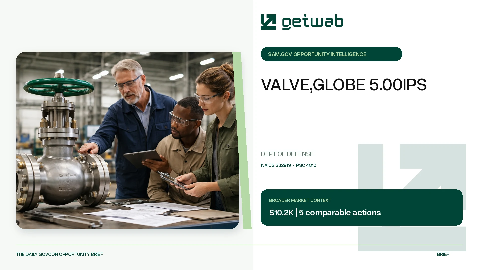 Preview for VALVE,GLOBE 5.00IPS Federal Opportunity Brief