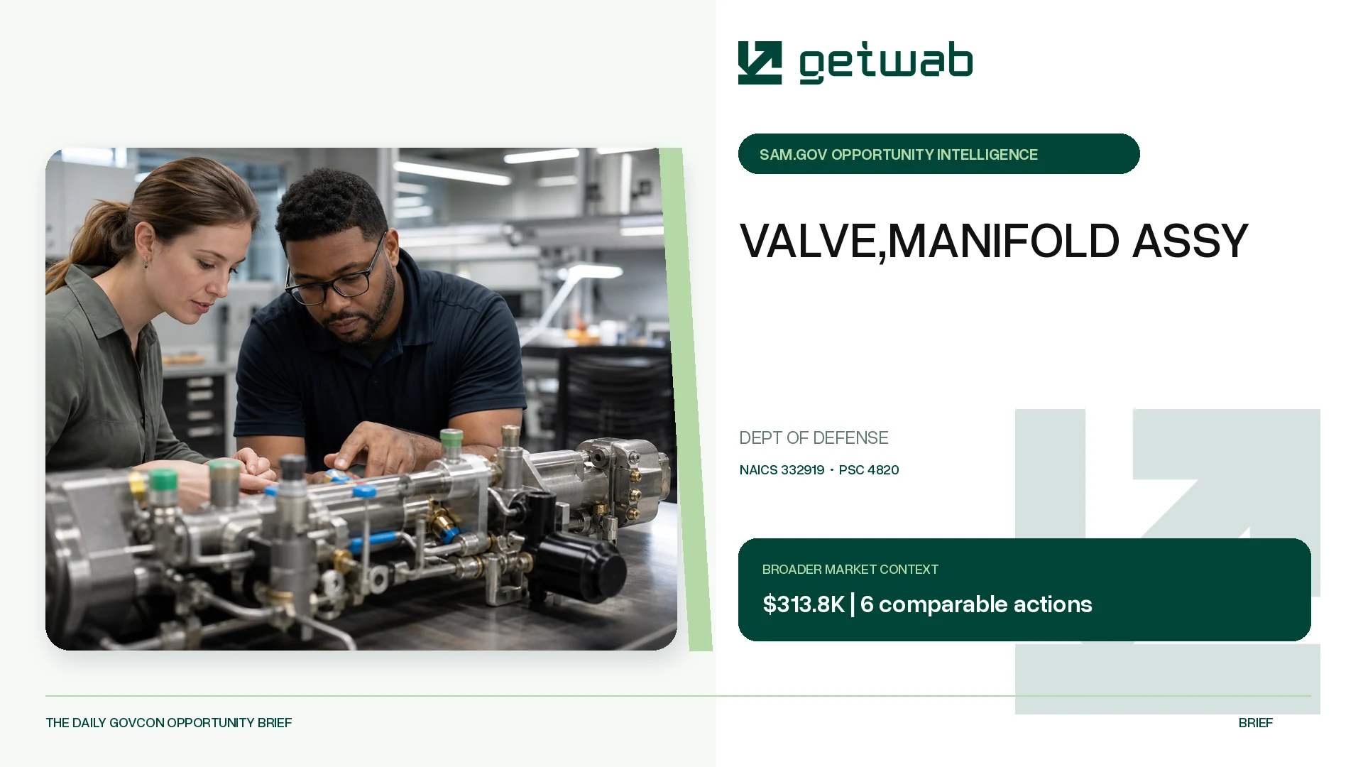 Preview for VALVE,MANIFOLD ASSY Federal Opportunity Brief