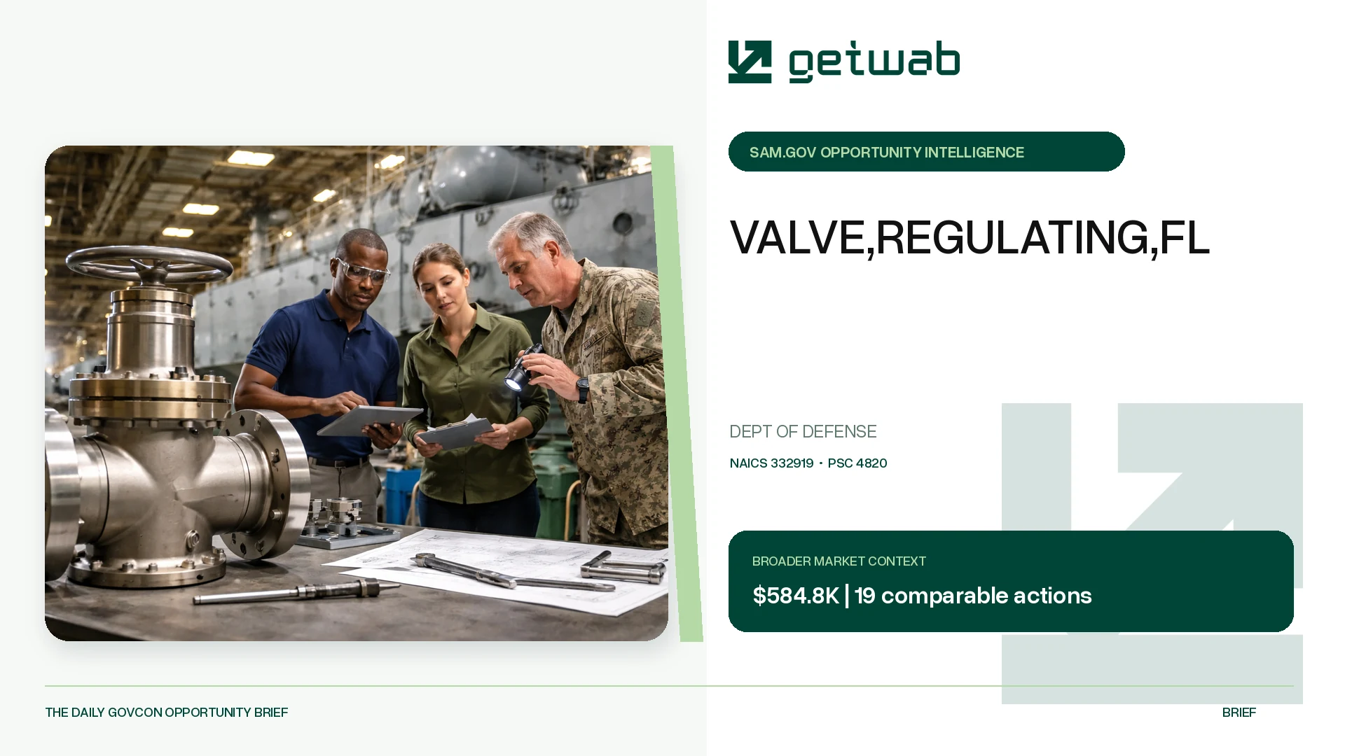 Preview for VALVE,REGULATING,FL Federal Opportunity Brief