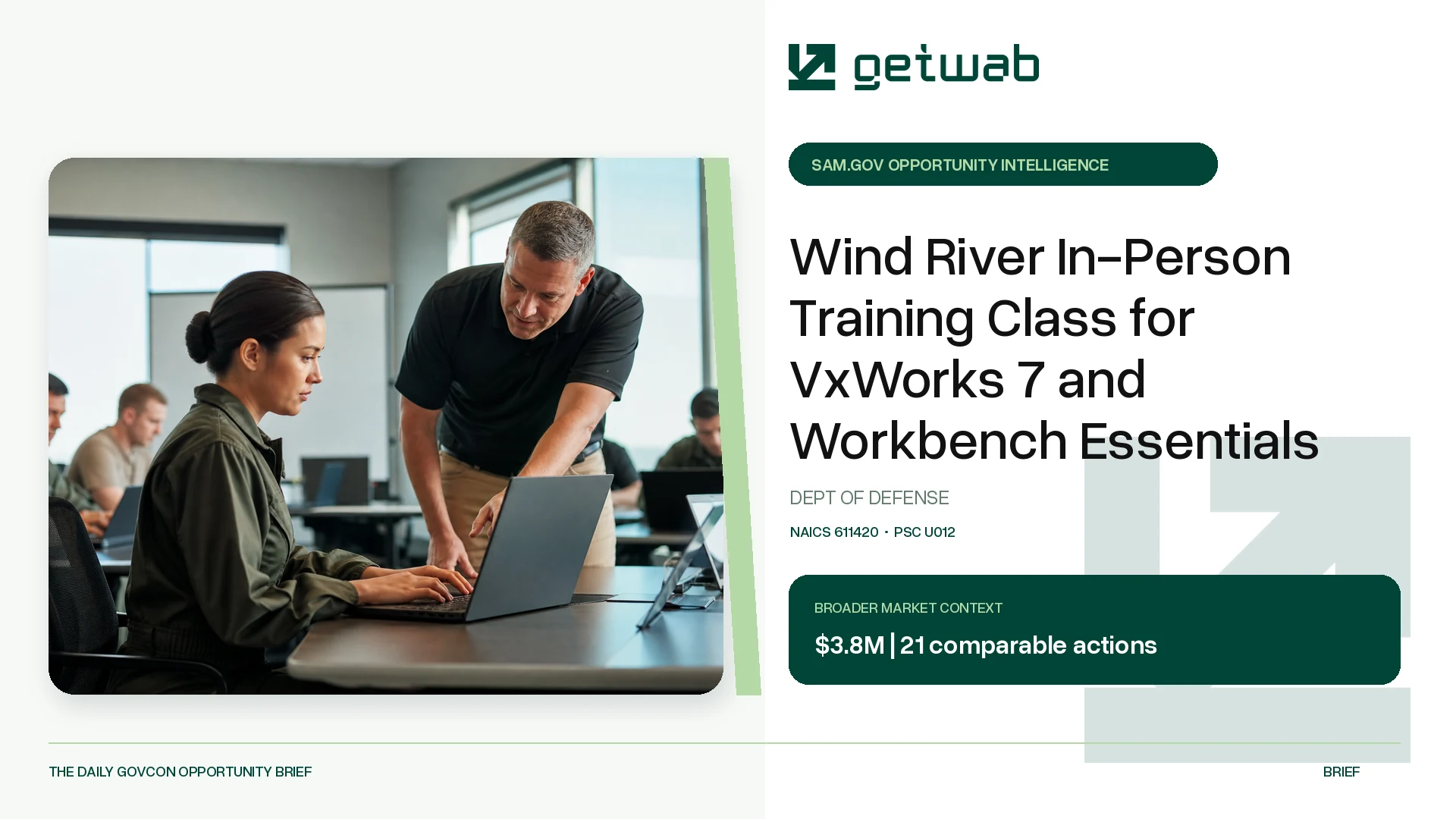 Preview for Wind River In-Person Training Class for VxWorks 7 and Workbench Essentials Federal Opportunity Brief